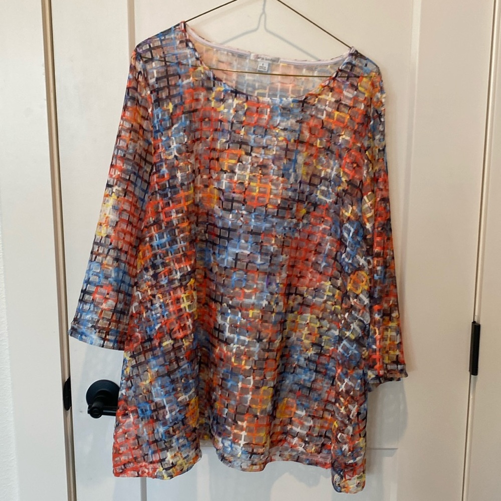 Erin London Ladies Top.  Designed w/See Thru Squares. ‎ Large. Multi-Color